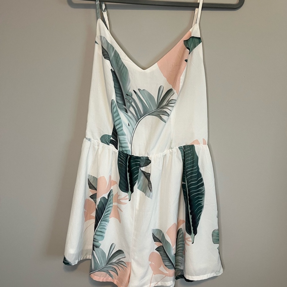Tropical Leaf Print Romper